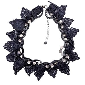 Black Lace and Rhinestone Statement Choker Necklace